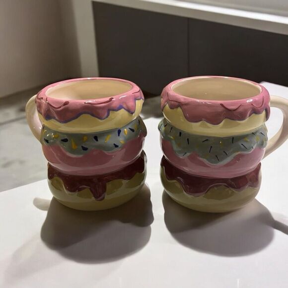 Room Essentials Earthenware Mug Set Of 2 Donut New - Picture 1 of 5